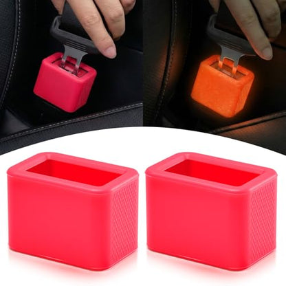 Glow In The Dark Seat Belt Buckle Holder, 2 Pack Silicone Universal - color: Red
