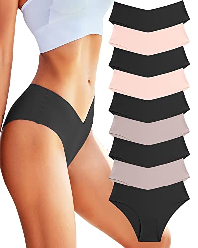 Women’s Seamless Underwear No Show Cheeky Hipster Bikini Panties 9 pack - color: Option E, size: Medium