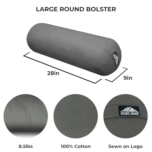 Mount Adams 24"x8" Round Yoga Bolster with Handles - color: Charcoal - 2 Pack