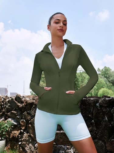 VUTRU Women's Workout Yoga Jacket Full Zip Running Athletic Track Jacket - color: Back Mesh Vent Army Green, size: X-Small