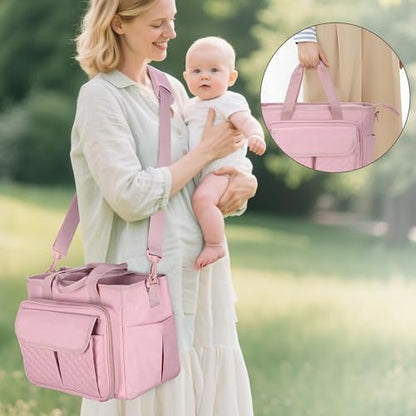 LUXJA Wearable Breast Pump Bag with a Waterproof Mat, Pink