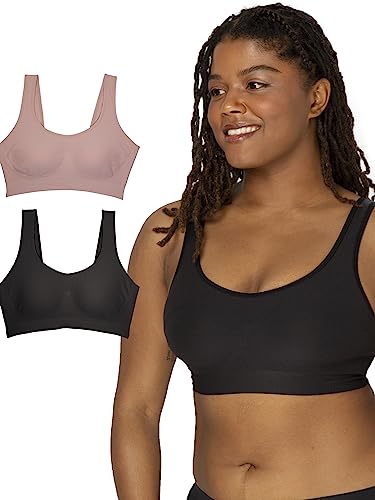 Fruit of The Loom Women's 2-Pack Full Coverage Wireless Bra w/ Built In Pads - All Day Comfort - color: Black/Rose Shadow, size: Medium