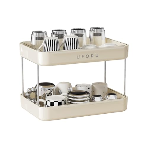 UFORU Countertop Coffee Station Organizer,Cup Rack,Mug & Wine Glass Holder - color: Cream White