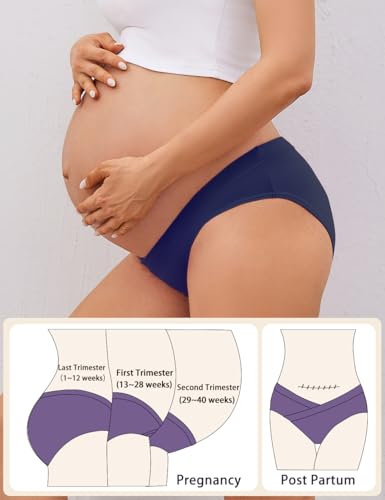 Molasus Cotton Crossover Maternity Underwear Under Bump Pregnancy Bikinis Panties - color: Multicolor-02, size: Medium