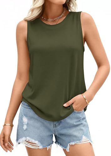 PRETTYGARDEN Women's Wide Strap Sleeveless Tank Tops - color: Army Green, size: Medium