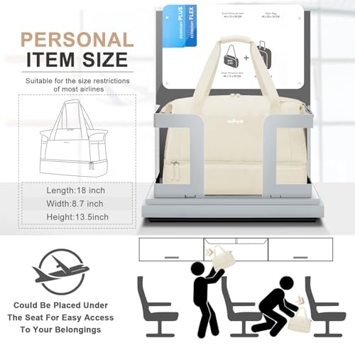 Gym Bag for Women, Personal Item Travel Bag with Shoes Compartment for Trip - color: Beige, size: Medium