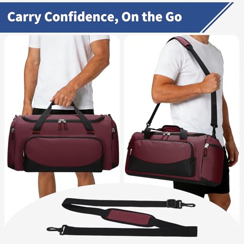 45L Gym Sport Duffle Bag for Men, Maroon - color: Maroon