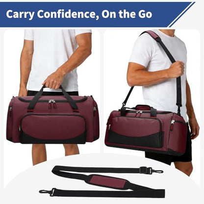 45L Gym Sport Duffle Bag for Men, Maroon - color: Maroon