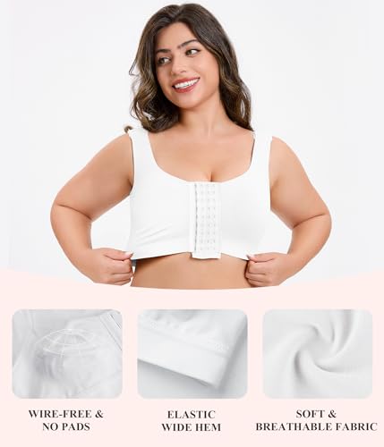 CYDREAM Wireless Front Closure Bra for Women Compression Back Smoothing Post Surgery Bra Adjustable Straps - color: White, size: Medium