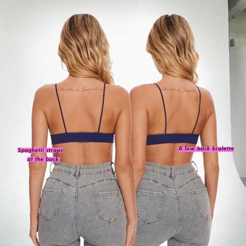 Seamless Bra for Women Low Back Bralette Wirefree Spaghetti Bra with Padded Removeable - color: Navyblue, size: Small