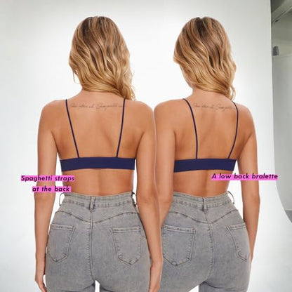 Seamless Bra for Women Low Back Bralette Wirefree Spaghetti Bra with Padded Removeable - color: Navyblue, size: Small
