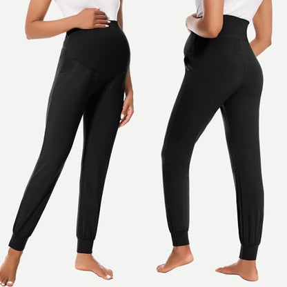 HIGHDAYS Maternity Pants with Pockets, Over Belly Thick Pregnancy Leggings - color: Black, size: XX-Large