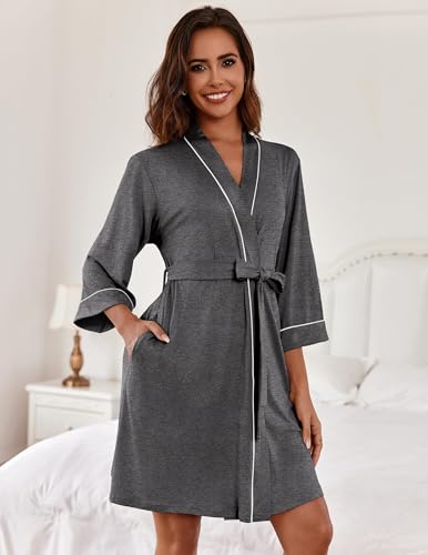 Ekouaer Women Robes Knee Length Kimono Bathrobe Lightweight Soft Sleepwear - color: 1 Medium Gray, size: Medium