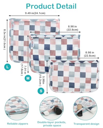 ALVA 3pcs Mess-Proof Travel Pouches,TSA Approved Toiletry Bag,Makeup Bag - color: Colored grid