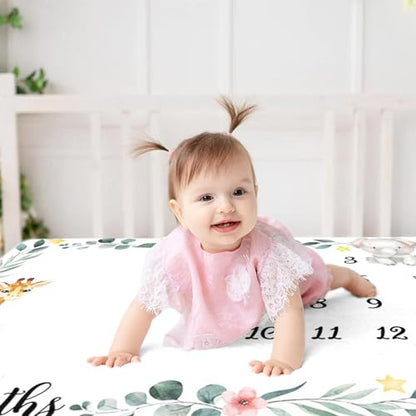 Jungle Animals Baby Monthly Milestone Blanket Flowers Plants Surrounded