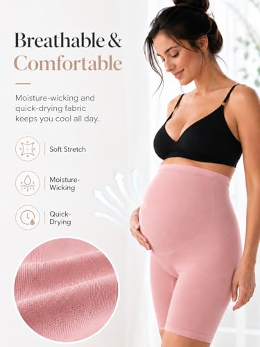 HOFISH Seamless Over-the-Bump Maternity Shapewear, High-Waisted Support - color: No Roll Up：black & Pink, size: Large