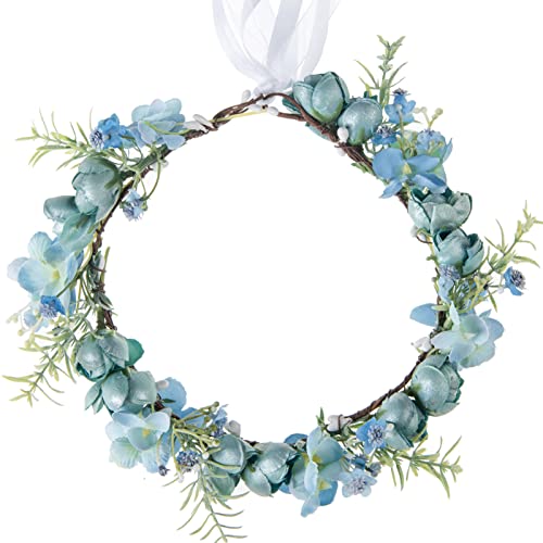 Vividsun Wedding Bridal Green Leaf Flower Crown Eucalyptus Floral Crown Maternity Photo Props (E/blue crown) - color: E/ blue crown