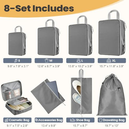 8-Set Compression Packing Cubes for Travel - color: Dark Gray