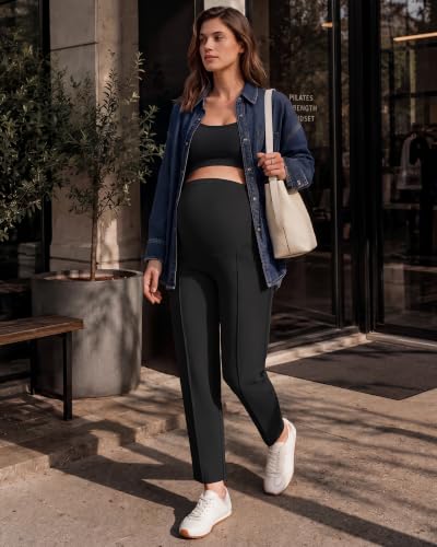 G4Free EverGoing Maternity Work Pants Tapered Ankle Pregnancy Trousers - color: Black, size: X-Small