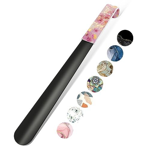16.5 Inch Long Handle Shoe Horn for Seniors Men Women Kids, Metal Shoe Horns for Boots - color: Pink Gold Marble