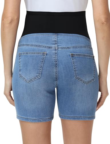 V VOCNI Maternity Jean Shorts Over The Belly Mid Thigh - color: 50-a-medium Blue, size: Medium