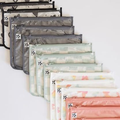 Tiny Twinkle Diaper Bag Organizing Pouches|3 Pack Mess-Proof Clear Front Travel Organizer Bags&TSA Approved Toiletry Bag Set for Baby and Mom Essentials - color: Flutter