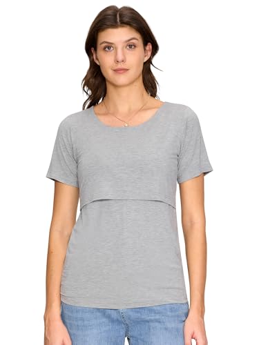 3 Pack Women's Nursing Tops, Breastfeeding Shirts Short Sleeve - color: Black/Light Grey/Light Brown, size: Medium