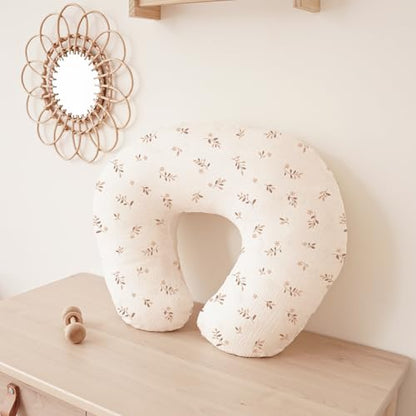 Konssy 2-Pack 100% Cotton Muslin Nursing Pillow Covers, Soft Cover for Baby - color: Brown Leaf, Pink Sun