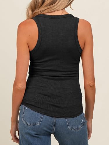 Tankaneo Womens Maternity Tank Tops Sleeveless V Neck Ribbed Knit Shirts - color: Black, size: Medium