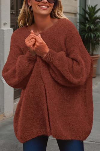 dowerme Women Open Front Slouchy Cozy Chunky Knit Cardigans - color: Brick Red, size: Small