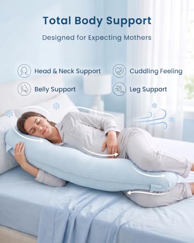 YZ HOME Cooling J Shaped Pregnancy Pillow, Removable Cover - color: J Shaped-blue