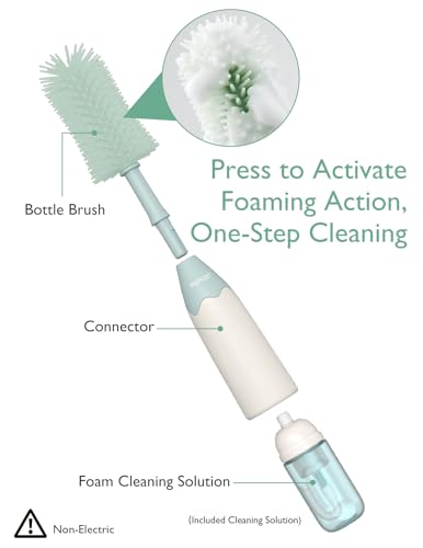 Momcozy Baby Bottle Brush Kit, Push-Press Foam Design, Green - color: Green, size: Press Bubble Style