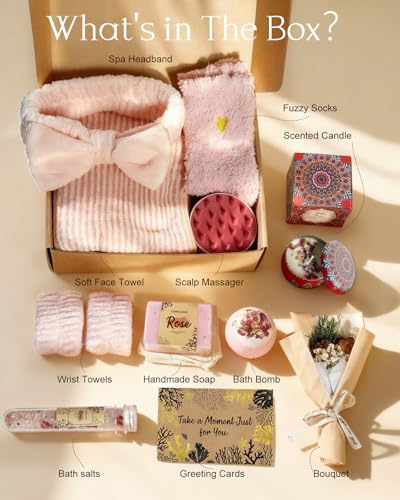 11pcs Natural Pampering Spa Gift Baskets for Women, Rose - color: Rose
