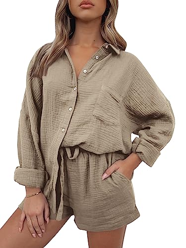 AUTOMET 2 Piece Sets For Women Lounge Wear Matching Two Piece Outfit - color: 01coffeegrey, size: Medium