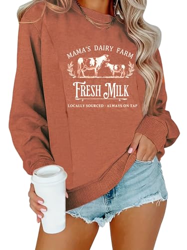 Women Hidden Zipper Nursing Sweatshirts Farm Fresh Mama's Milk Pullover Top - color: Orange, size: Medium