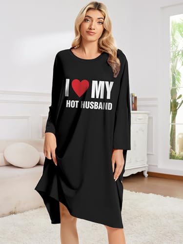 CRIPOM Plus Size Moo Moos for Women Oversized Sleep Shirts with Pockets - color: Black Husband