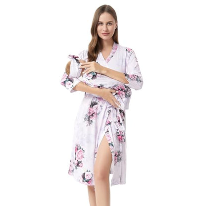 Galabloomer Maternity Robe and Receiving Blanket, Matching Mommy Labor Robe - color: Rose, size: Large