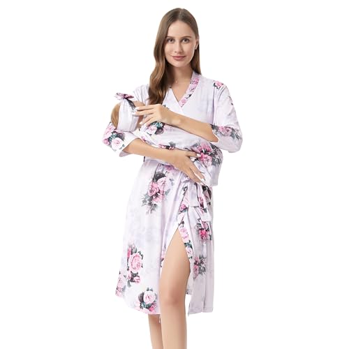 Galabloomer Maternity Robe and Receiving Blanket, Matching Mommy Labor Robe - color: Rose, size: Large