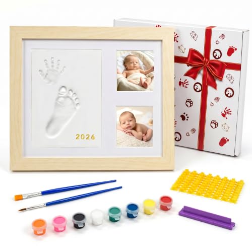 MICKYU Baby Hand and Footprint Kit, Clay Keepsake Frame - color: Natural Wood