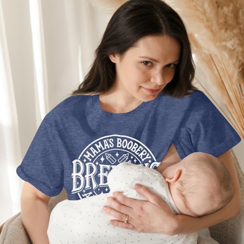 Women Nursing Shirts for Breastfeeding Friendly Zip Nursing Tops Mama Shirt - color: Blue, size: Medium