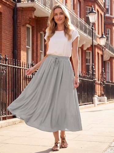 HiMONE Womens Satin Maxi Skirt High Waisted A Line Elegant Long - color: Gray, size: Medium