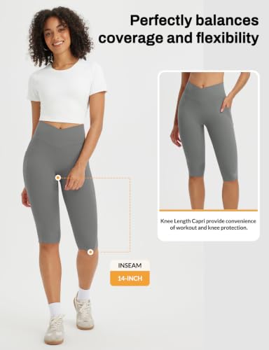 baleaf Womens Capri Leggings with Pockets V Waistband - color: Dark Gray, size: XX-Large