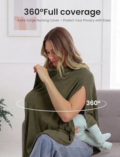 PATPAT Mesh Nursing Cover, Breathable Solid Knit Poncho, Olive Green - color: Olive Green