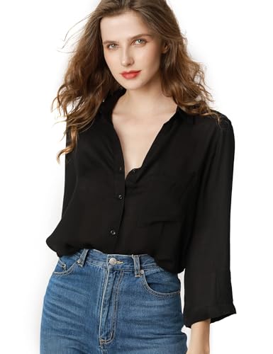 TOUSYEA Soft Women's Sleepshirt Oversized Button Down Swimsuit Cover Ups - color: C Black, size: Small