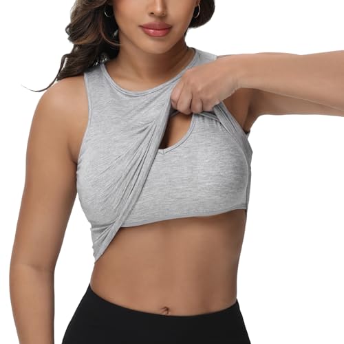 Bhome Longline Nursing & Maternity Bra for Breastfeeding, Maternity Nursing Crop Tank Tops with Built-in Bra for Women - color: Grey, size: XX-Large
