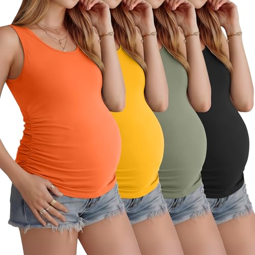 Ficerd 4 Pcs Womens Maternity Sleeveless Tank Tops - color: Black, Army Green, Yellow, Orange, size: Small