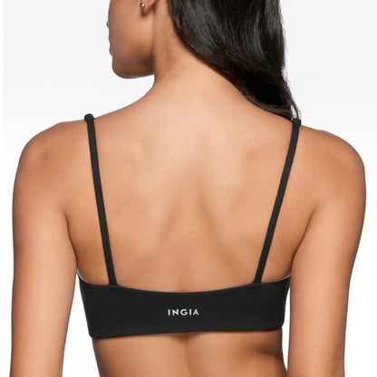 INGIA Women's Square Scoop Neck Sports Bra Thin Strap Padded Yoga Bra - color: Black, size: X-Small