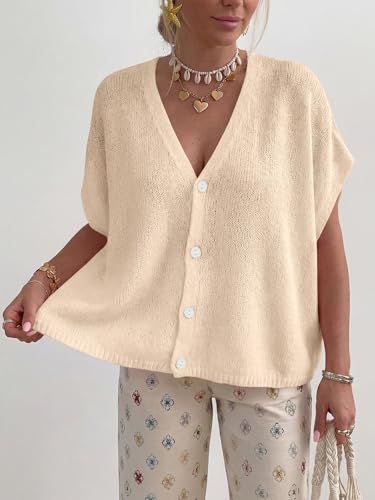 PRETTYGARDEN Womens 2026 Summer Oversized Cardigans Sweaters - color: Beige, size: Small