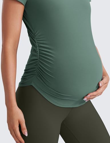 CRZ YOGA Maternity Side Ruched T-Shirt - color: Graphite Green, size: Small