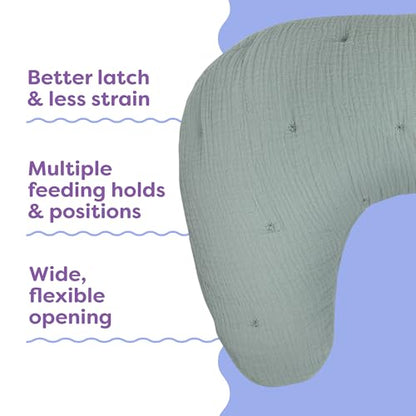 Boppy Nursing Pillow, Cotton Muslin Ergonomic Breastfeeding Support Pillow - color: Luxe - Sea Green Muslin